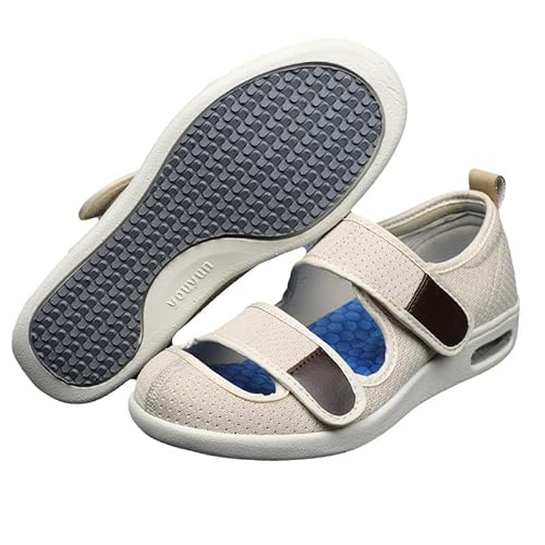 Wttagkl® Diabetische Fußödemschuhe für ältere Menschen, Klettsandalen, verstellbare Herren- und Damenhausschuhe, Spezialschuhe, Gesundheitsschuhe, Präventionsschuhe,beige-42 EU von Wttagkl