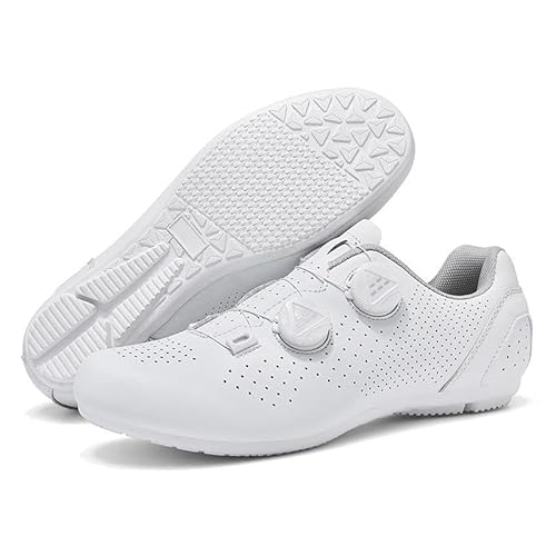 Wttagkl ​​Reinweiße Fahrradschuhe Männer & Damen | Atmungsaktive MTB-Sportschuhe Outdoor | SPD-Kompatibel mit Rotationstechnologie​,White*Flat-38 EU von Wttagkl
