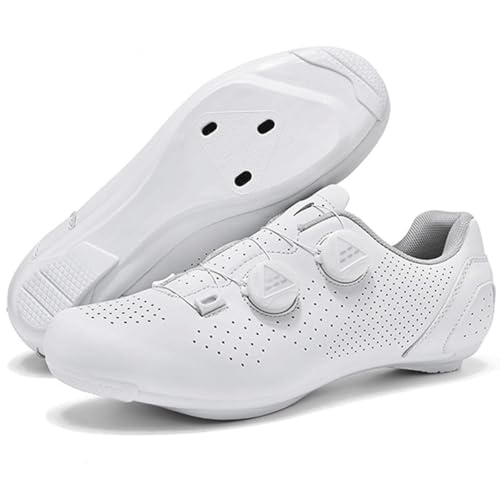 Wttagkl ​​Reinweiße Fahrradschuhe Männer & Damen | Atmungsaktive MTB-Sportschuhe Outdoor | SPD-Kompatibel mit Rotationstechnologie​,White*Road-46 EU von Wttagkl