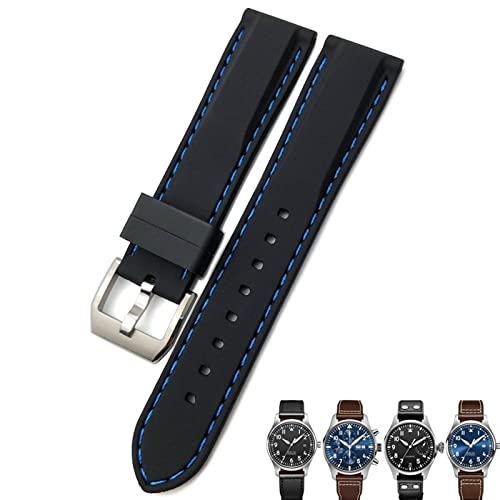 Wtukmo 20 mm, 21 mm, 22 mm, Gummi-Silikon-Armband für IWC Pilot Mark 18 Watch, Sportarmband, Schwarz / Blau, 22 mm, Achat von Wtukmo