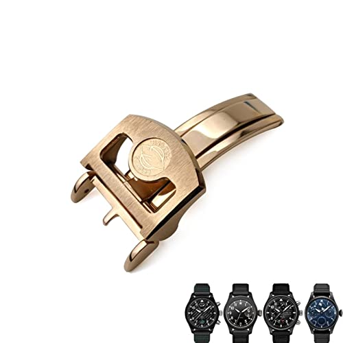 Wtukmo 316L Edelstahl-Schnalle für IWC Pilot Mark Portugieser Roségold Gummi Leder Armband Faltschließe, 18 mm, Achat von Wtukmo