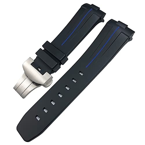 Wtukmo Gummi-Uhrenarmband mit gebogenem Ende, 24 mm, passend für Panerai PAM441/1312/00111, Edelstahl-Armband mit Schmetterlingsschnalle, Silikon-Sportarmband, 24 mm, Achat von Wtukmo