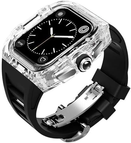 Wtukmo Luxuriöse transparente Hülle und Fluorkautschuk-Armband, Modifikationsset, für Apple Watch Band 8, 7, 6, 5, 4, SE, 45 mm, 44 mm, Polycarbonat-Gehäuse, Sportarmband, 45 mm, Achat von Wtukmo