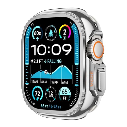 Wtukmo Metallabdeckung für Apple Watch Ultra 2 S10 42 mm S10 46 m 49 mm 45 mm Gehäuserahmen Schutzstoßstange iWatch Serie 9 8 7 6 5 SE 44 mm Lünette Wechsel zu Ultra(Bright Silver,45mm) von Wtukmo