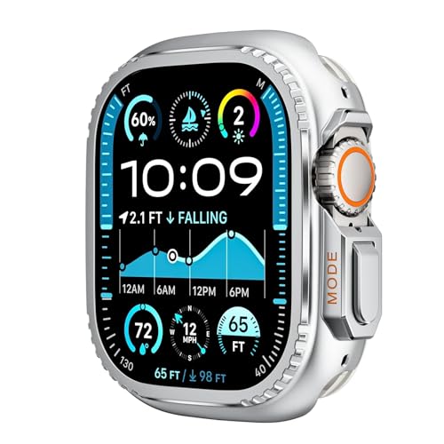 Wtukmo Metallabdeckung für Apple Watch Ultra 2 S10 42 mm S10 46 m 49 mm 45 mm Gehäuserahmen Schutzstoßstange iWatch Serie 9 8 7 6 5 SE 44 mm Lünette Wechsel zu Ultra(Silver,44mm) von Wtukmo