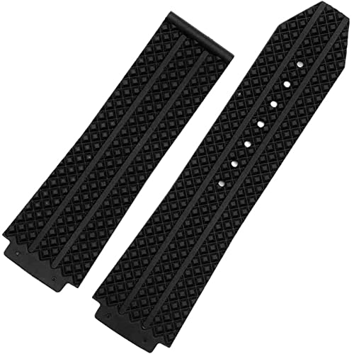 Wtukmo Schwarz Silikon Gummi Armband 25x19mm 25x17mm für Hublot armband für Big Bang Watch Band Schmetterling Schnalle Armband logo tools, With gold buckle, Kunststoff, Achat von Wtukmo