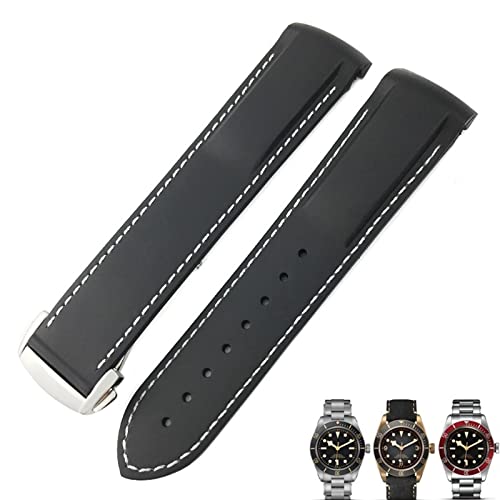 Wtukmo Uhrenarmband für Tudor Black Bay für Herren, 20 mm, 22 mm, Gummi, Faltschnalle, Schwarz / Blau / Rot, 20 mm, Achat von Wtukmo