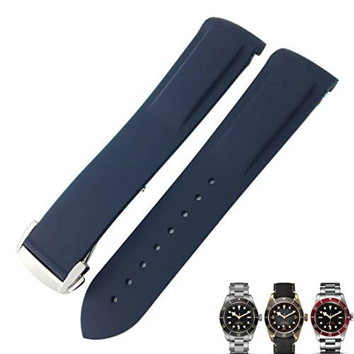 Wtukmo Uhrenarmband für Tudor Black Bay für Herren, 20 mm, 22 mm, Gummi, Faltschnalle, Schwarz / Blau / Rot, 21 mm, Achat von Wtukmo