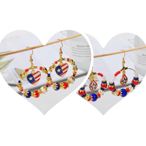 WuCuifu Ohrring Unabhängigkeitstag bunter Trend! Rote und weiße künstliche Kristallperlen-Ohrringe, verziert mit Nationalflaggen-Elementen, funkeln in Ihrem festlichen Moment., Zink Zink Künstlicher von WuCuifu