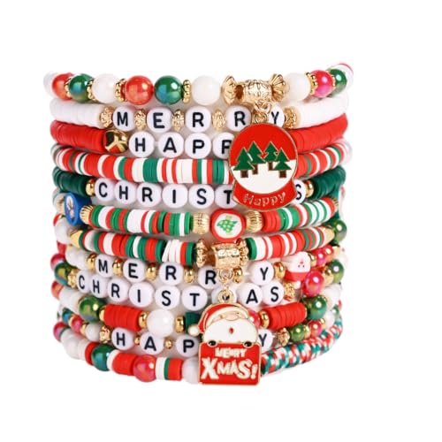 WuCuifu Weihnachtsarmbänder für Frauen, mehrschichtig, gedehnt, Perlen, handgefertigt, böhmisch, stapelbar WuCuifu Weihnachtsarmbänder für Frauen, mehrschichtig, gedehnt, Perlen, handgefertigt, böhmisch, stapelbar von WuCuifu