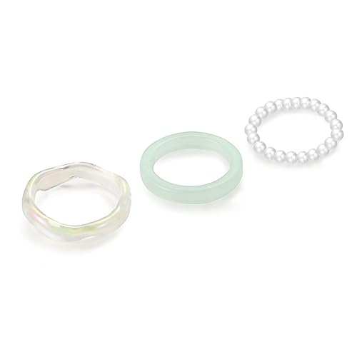 WuLi77 3 Stück Harz stapelbare stapelbare Fingerringe Perlen elastische Y2K-Ringe Schmuck Frauen einfache dicke Ringe von WuLi77