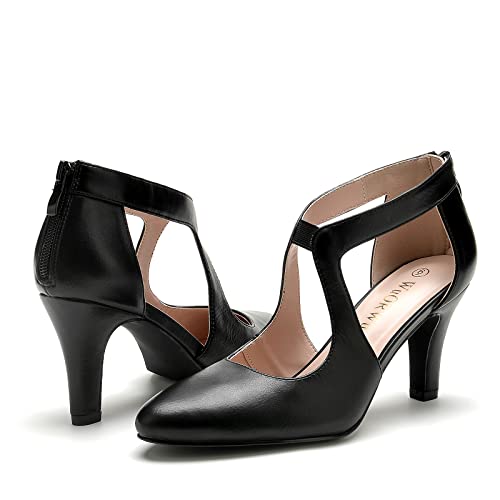 WuORWu Damen Pumps mit geschlossenem Zehenbereich, Schwarz (Black Pu), 43 EU von WuORWu