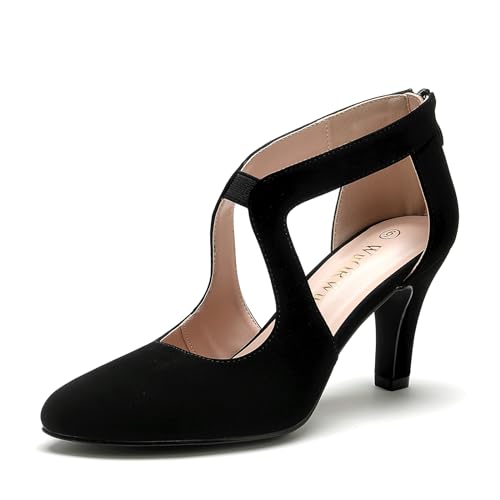WuORWu Damen Pumps mit geschlossenem Zehenbereich, Schwarz Nubuk, 41 EU von WuORWu