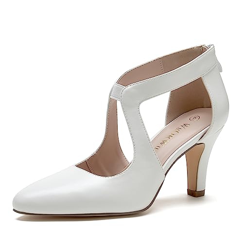 WuORWu Damen Pumps mit geschlossenem Zehenbereich, Weißes Pu, 42 EU von WuORWu