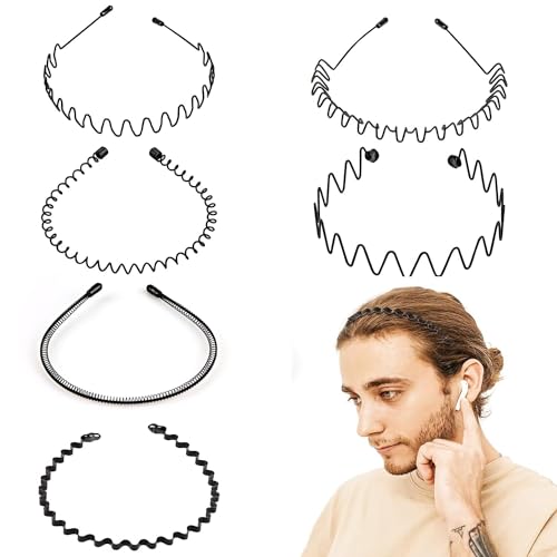 Haarreifen Männer, 6Pcs Haarreif Männer mit Gummibänder Haarbänder, Haarreif Herren, Männer Haarreif, Haarreifen Damen Dünn, Gezackter Haarreif Schwarz Männer für Sport, Fitness von Wubushan