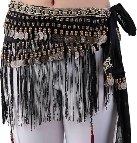 Wuchieal Bauchtanz Hüfttuch Bauchtänzerin Tribe Style Gürtel Quaste Hüfttuch Samt Taille Kostüm (Schwarz, One Size) von Wuchieal