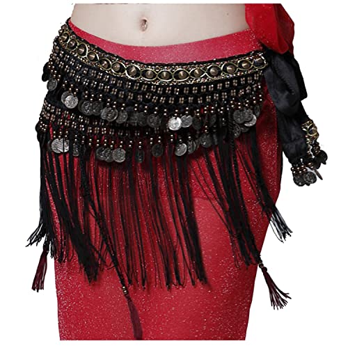 Wuchieal Belly Dance Tribe National Style Gürtel Quaste Hüftschal Samt Taille, Schwarz, Groß von Wuchieal