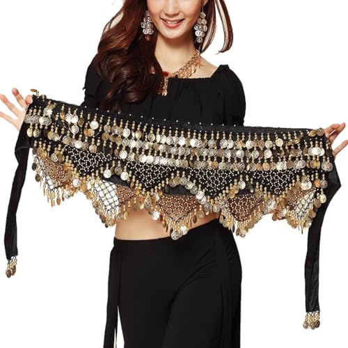 Wuchieal Damen Profi Zumba Rock Bauchtanz Hüfttuch mit Münzen Gürtel Röcke (Schwarz, OneSize) von Wuchieal