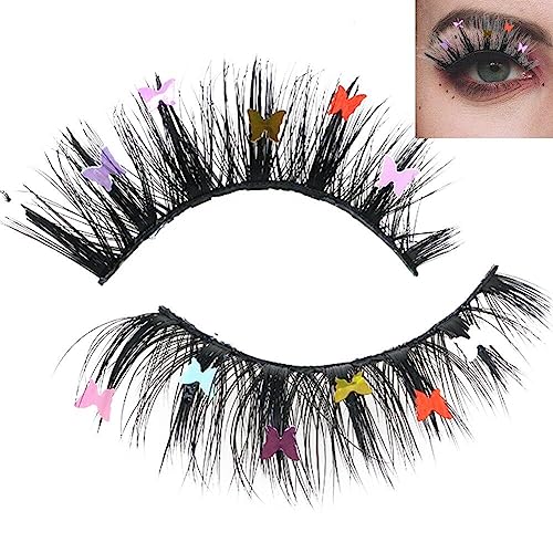 1 Paar Falsche Wimpern Flauschige Wispy Lashes Valentines Festivalstile Dramatischer 3d -effekt Bunte Dekorative Falsche Wimpern Für Valentinstag Weihnachten Neujahr Cosplay Party von Wudaizhi