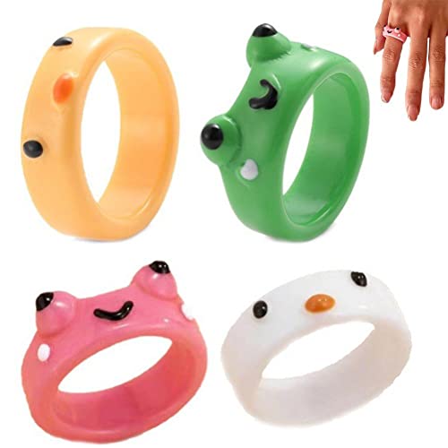 Wudaizhi 4pcs Süßes Lächeln Frosch Ringe Lustige Persönlichkeit Cartoon Tierhuhn Frosch Ringschmuck Für Frauen Mädchen von Wudaizhi