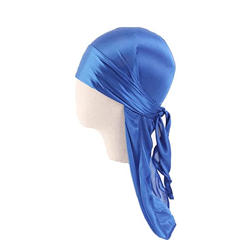 Wudaizhi Kid's Siew Durags Kappen Lange Schwanz Headwrap Turban Mützen Breitband Satin Cap Für 360 Wellenmänner Frauen (blau) von Wudaizhi