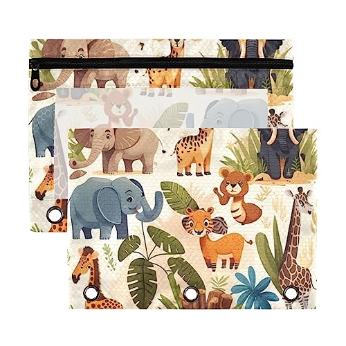 African Animals in The Jungle 3-Ringbuch-Federmäppchen, aus recyceltem Kunststoff, transparent, wasserdicht, mit Reißverschluss, Schreibwaren-Zubehör von Wudan