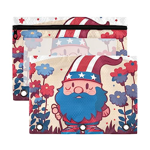 American 4th Juli Elf Awarf Stehend Among Flowers on White 3 Ring Binder Bleistift Pouch 2 Pack Kunststoff Recycelte Transparent Wasserdicht Federmäppchen mit Reißverschluss Schreibwaren Zubehör von Wudan