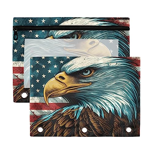 American Fierce Adler und amerikanische Flagge, 3 Ringbuch-Bleistifte, 2 Stück, recycelt, transparent, wasserdicht, mit Reißverschluss, Schreibwaren-Zubehör von Wudan