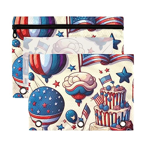 American Independence Day Creative Vintage 3 Ringbuch-Federmäppchen, aus recyceltem Kunststoff, transparent, wasserdicht, mit Reißverschluss, Schreibwaren-Zubehör von Wudan