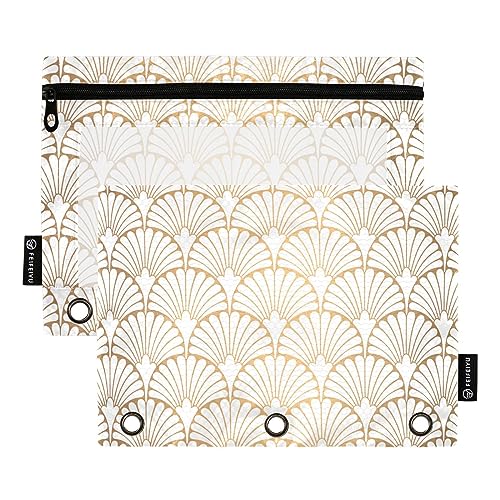 Art Deco Pattern White Gold 3 Ring Binder Pencil Pouch 2 Pack Clear Waterproof Plastic Pencil Case with Zipper Cosmetic Bag Office Document Organizer von Wudan