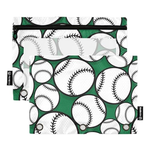 Baseball Softball Ball Grafik Grün 3 Ringe Binder Bleistift Beutel Set von 2 Recycelte Ordner Dokumententaschen Binder Bleistift Tasche Schreibwaren Organizer Bürobedarf von Wudan