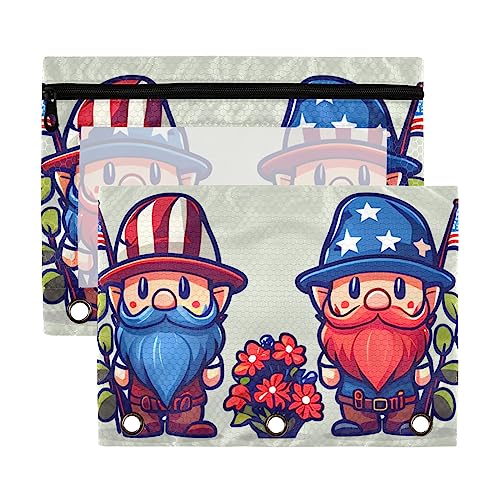 Bean Green American Independence Day Red Blue Elves 3 Ring Binder Pencil Pouch Pouch 2 Pack Kunststoff Recycled Transparent Wasserdicht Federmäppchen mit Reißverschluss Schreibwaren Zubehör von Wudan