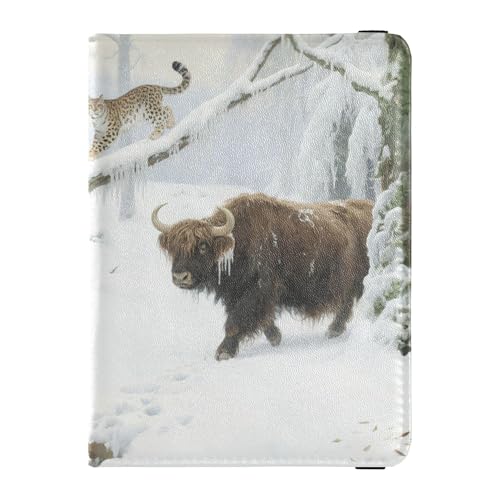 Bison in Snowy Field Reisepasshülle, Leder, Diebstahlschutz, Geldhalter für Damen, Reisezubehör von Wudan