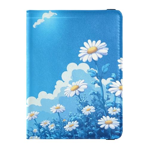 Blue Daisy Hello Sunshine Bloom Spring Reisebrieftasche, Leder, Reisepasshülle, sicher verstecktes Geld- und Kartenetui für Herren, Reisezubehör von Wudan