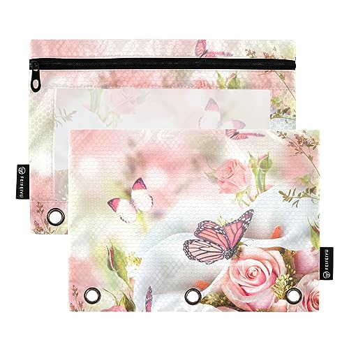 Bouquet Bride Gelbe Rosen Blume Floral Weiß Calla 3 Ring Binder Federmäppchen 2 Pack Transparent Wasserdicht Kunststoff Federmäppchen mit Reißverschluss Kosmetiktasche Büro Dokument Organizer von Wudan