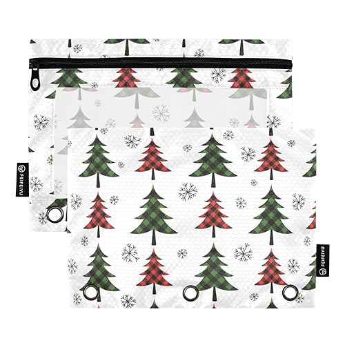 Buffalo Plaid Christmas Trees 3 Ring Binder Pencil Pouch 2 Pack Waterproof Zipper Storage Bag Plastic Pencil Case Stationery Supply Accessories, Buffalo Plaid Weihnachtsbäume, one sizex2 von Wudan