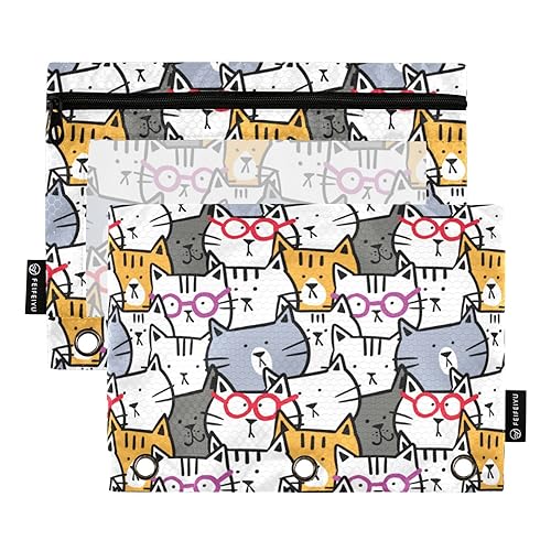 Cartoon Kawaii Katzen Gesicht 3 Ring Binder Bleistift Beutel 2 Pcs Kunststoff Ordner Bleistift Taschen Weiche Bleistift Fall Büro Organizer Versorgung von Wudan