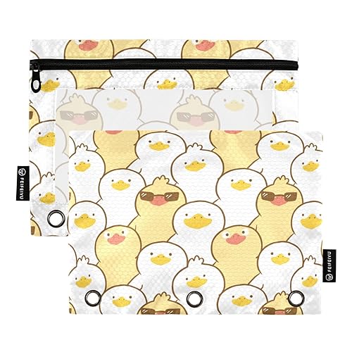 Cartoon Weiß Gelb Enten 3 Ring Binder Bleistift Beutel 2 Pcs Recycelte Recycelte Bleistift Taschen Bleistift Fall mit Binder Schreibwaren Zubehör Bürobedarf, Cartoon Weiß Gelb Enten, one sizex2 von Wudan