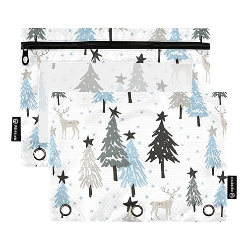 Christmas White Stars 3 Ring Binder Pencil Pouch Set of 2 Folder Clear Storage Bag Binder Pencil Case Stationery Supplies Storage Container, Weihnachten Weiße Sterne, one sizex2 von Wudan