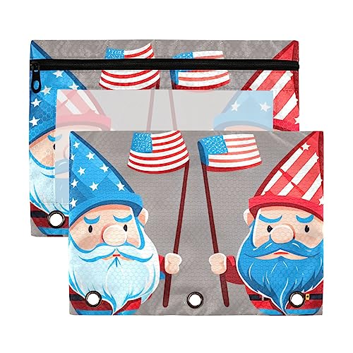 Coffee American Independence Day Red Blue Elves 3 Ring Binder Pencil Pouch 2 Pack Kunststoff Recycled Transparent Wasserdicht Federmäppchen mit Reißverschluss Schreibwaren Zubehör von Wudan