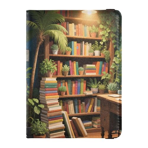 Cozy Library Scene Reisebrieftasche, Leder, Reisepasshülle, sicherer versteckter Geld- und Kartenhalter für Herren, Reise-Organizer von Wudan