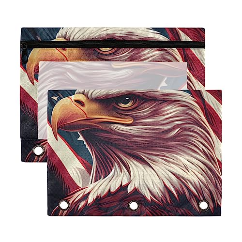 Creative Eagle Head and Flying American Independence Day 3-Ringbuch-Federmäppchen aus recyceltem Kunststoff, transparent, wasserdicht, mit Reißverschluss, Schreibwaren-Zubehör von Wudan