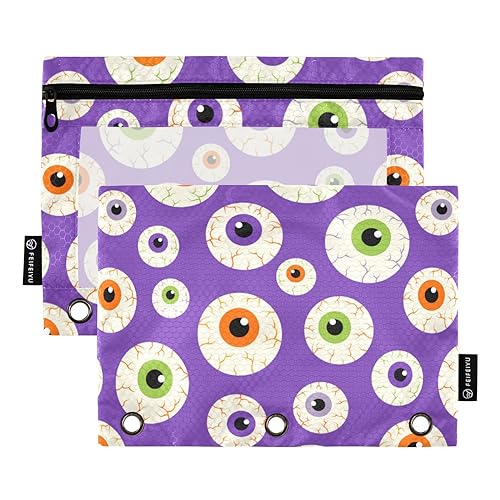 Creepy Cute Halloween Eyesball Purple 3 Ring Binder Pencil Pouch Set of 2 Clear Clear Pencilcase Pencil Case Organizer Office Supplies Accessories, Gruselig Niedlich Halloween Eyesball Lila, one von Wudan