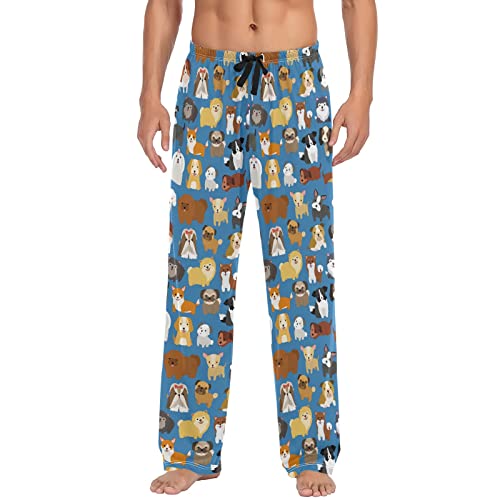 Cute Dogs Dunkelblau Herren Pyjamahose Loungehose Pyjamahose mit Taschen S, Süße Hunde dunkelblau, Large von Wudan