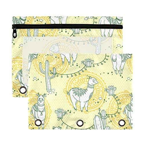 Cute Doodle Alapaca Boho Kaktus Gelb 3 Ringe Binder Federmäppchen 2 Stück Transparent Wasserdicht Kunststoff Federmäppchen mit Reißverschluss Kosmetiktasche Büro Dokument Organizer von Wudan