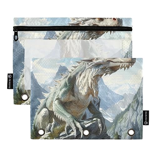 Dragon White Gaming Game 3 Ringbuch Federmäppchen 2 Pack Transparent Wasserdicht Kunststoff Federmäppchen mit Reißverschluss Kosmetiktasche Büro Dokument Organizer von Wudan