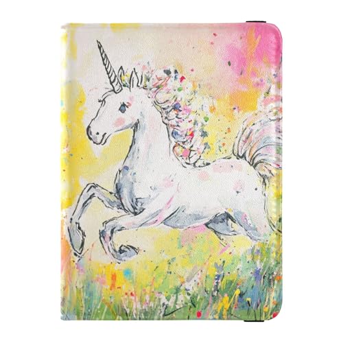 Einhörner laufen auf der Wiese Reisebrieftasche Leder Reisepasshülle sicherer versteckter Geldhalter für Männer Trip Essentials von Wudan