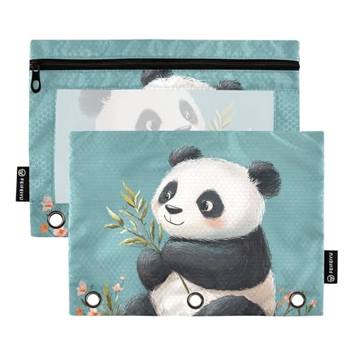 Federmäppchen mit Cartoon-Pandas, türkis, 3 Ringe, Federmäppchen mit Reißverschluss, 2 Stück, recycelte Aufbewahrungstasche, Aufbewahrungsbehälter Federmäppchen mit Cartoon-Pandas, türkis, 3 Ringe, Federmäppchen mit Reißverschluss, 2 Stück, recycelte Aufbewahrungstasche, Aufbewahrungsbehälter von Wudan
