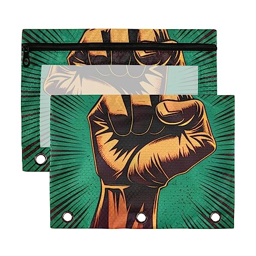 Fist of America Retro National Day Waving 3 Ringbuch-Federmäppchen, aus recyceltem Kunststoff, transparent, wasserdicht, mit Reißverschluss, Schreibwaren-Zubehör von Wudan