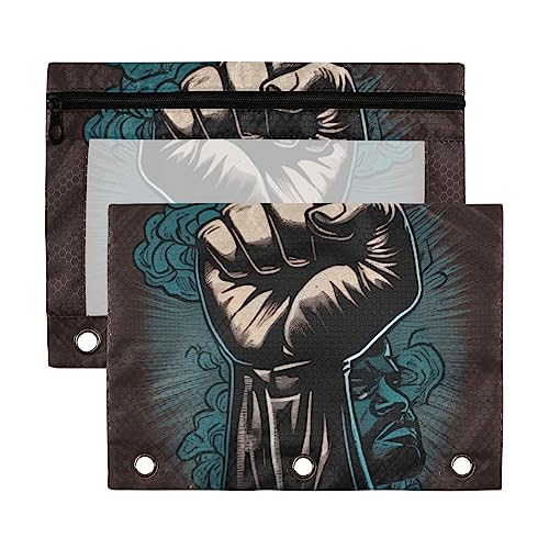 Fist of America Retro National Day Waving Black 3 Ring Binder Bleistift Pouch 2 Pack Kunststoff Recycelte Transparent Wasserdicht Federmäppchen mit Reißverschluss Schreibwaren Zubehör von Wudan